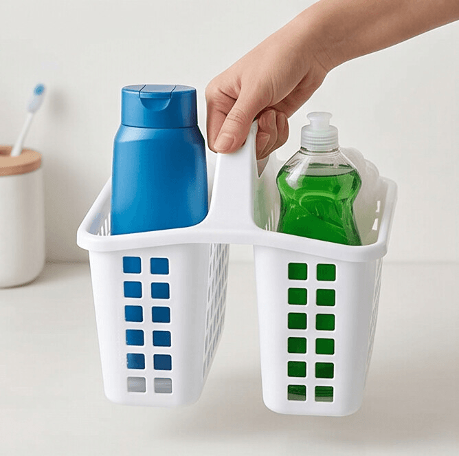 White Plastic Storage Basket with Carry Handle