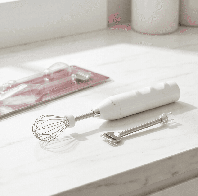 Mini Electric Hand Mixer with Whisk and Stirrer Attachments