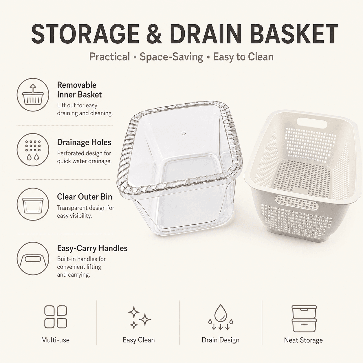 Vegetable and Fruit Washing Colander with Drain Tray - Set of 2 5