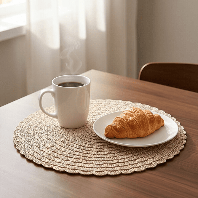 Round Woven Paper Placemat - 38 cm - Set of 2 - Beige 9