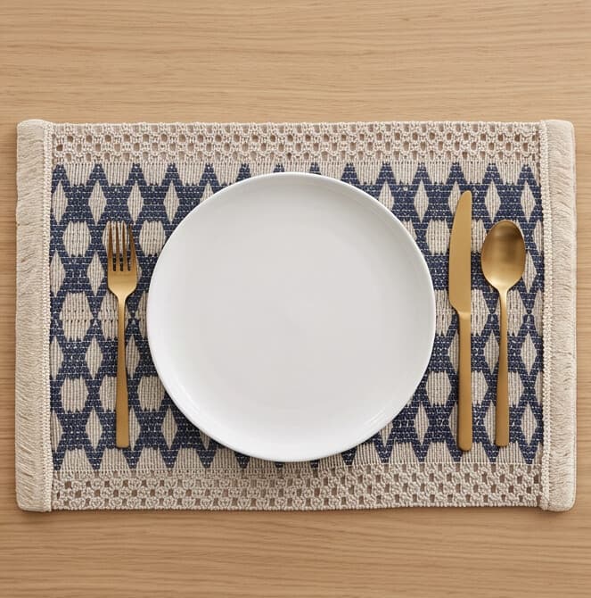 Rectangular Cotton & Linen Placemat with Bohemian Design and Tassels Size 30×45 cm
 7
