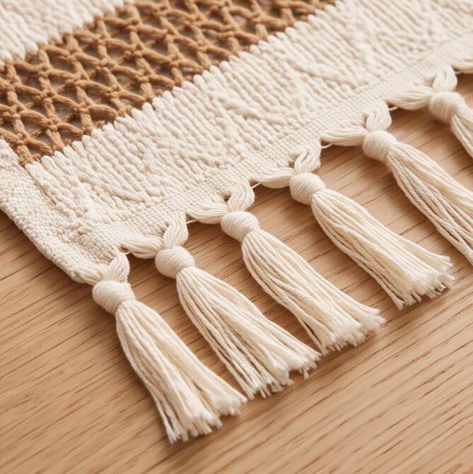 Cotton & Linen Table Runner with Woven Pattern and Tassels Size 30×150 cm
 7
