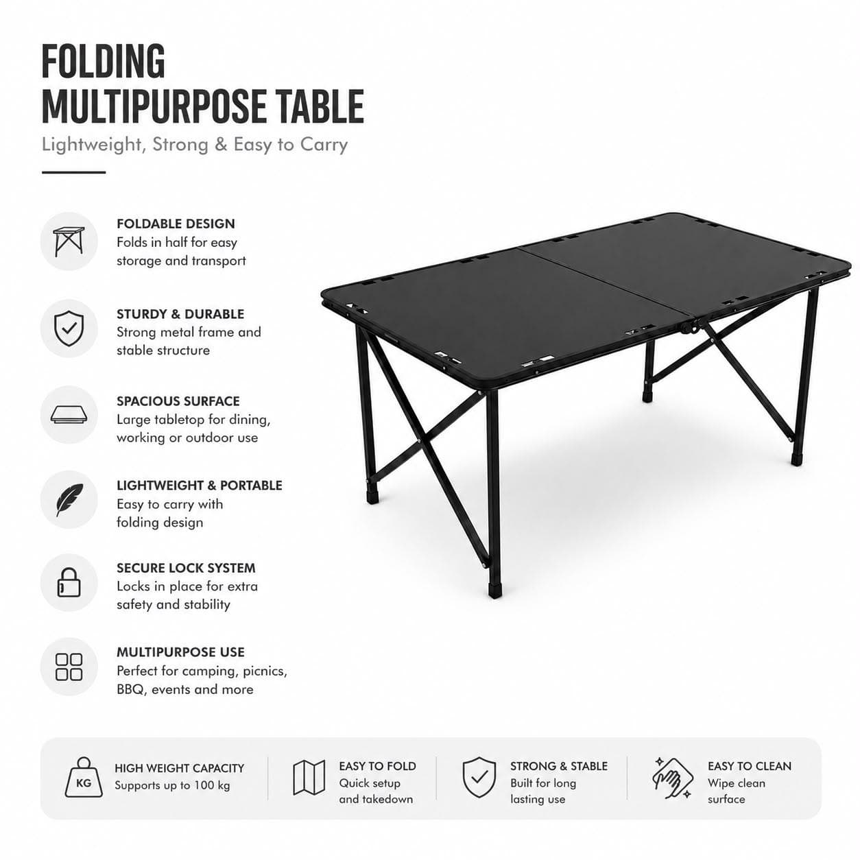 Foldable Camping Table with Sturdy Dual-Panel Top 5