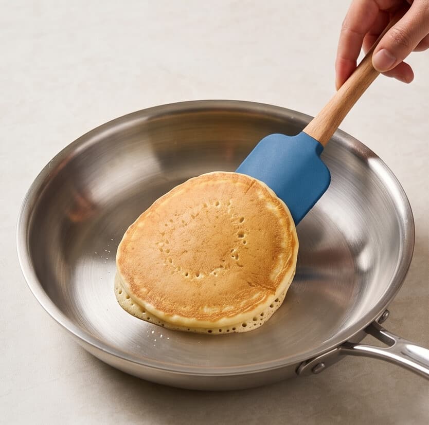 Silicone Cooking Spoon with Wooden Handle - Blue 4