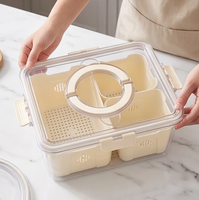 Large Tall Fridge Storage Box with 3 Compartments