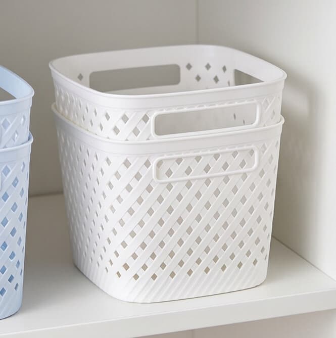 Perforated Plastic Storage Basket with Handle - White 1