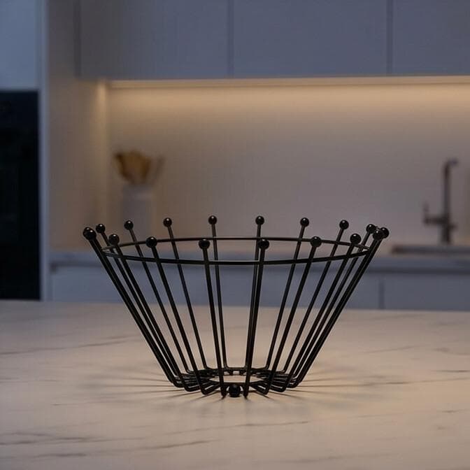 Round Metal Fruit Basket with Beaded Tips Black