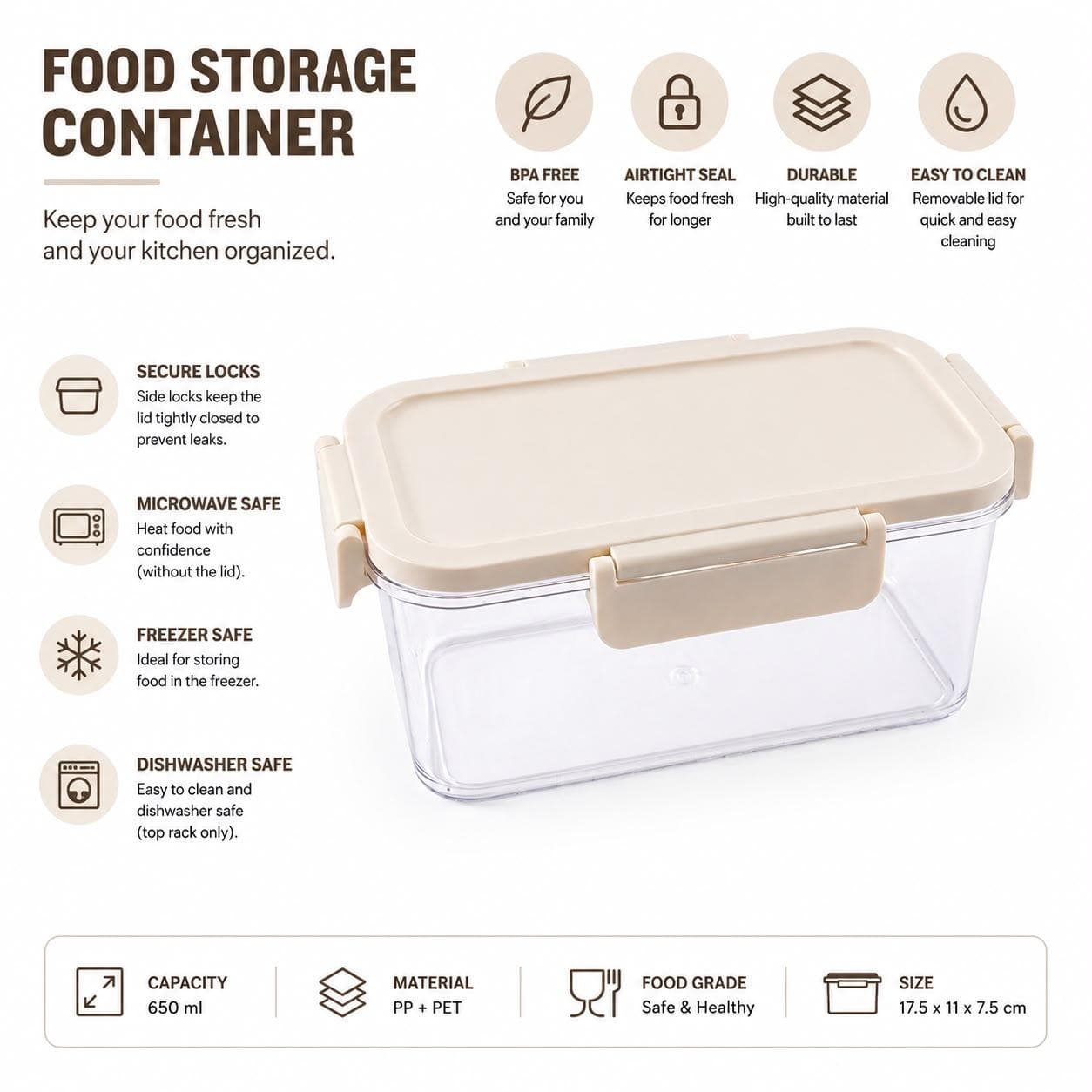 Airtight Food Storage Box - 600ml 5