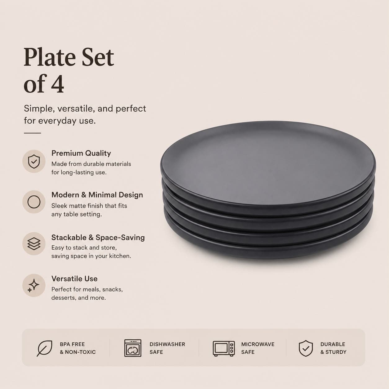 Luxury Large Round Matte Gray Melamine Serving Plate Set of 4 Pieces – Size 30 cm

 8