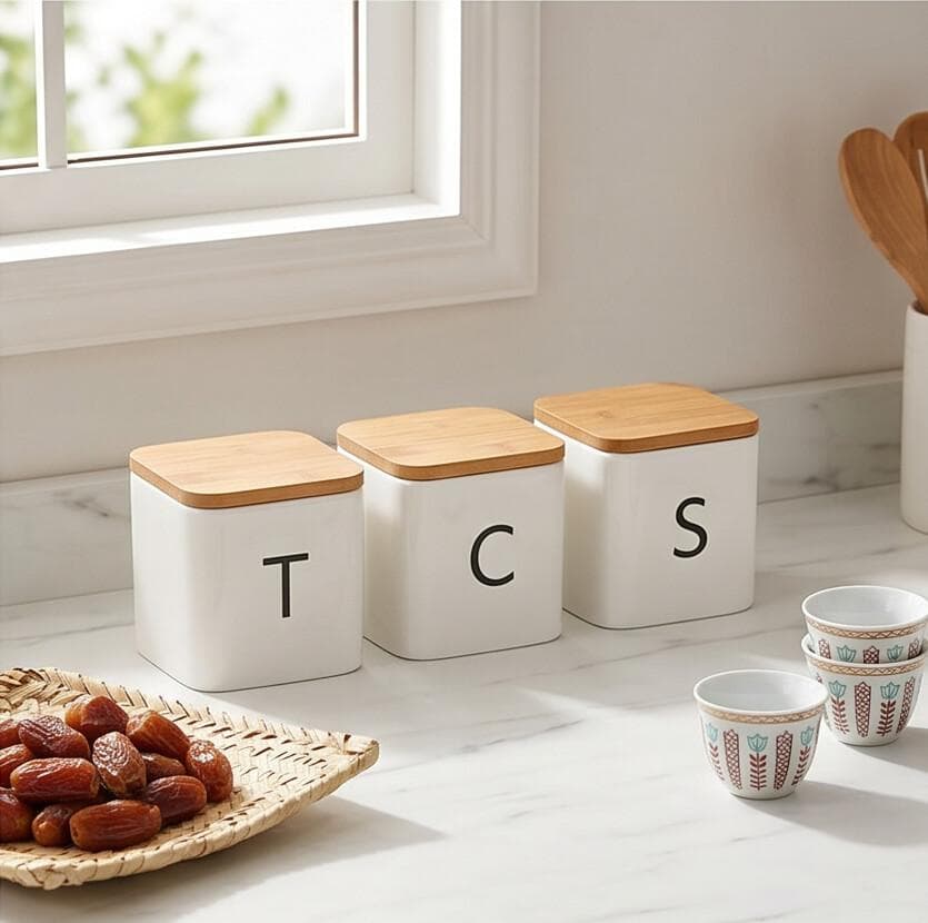 Airtight Storage Container Set with Wooden Lids - 3 Pieces - White 2