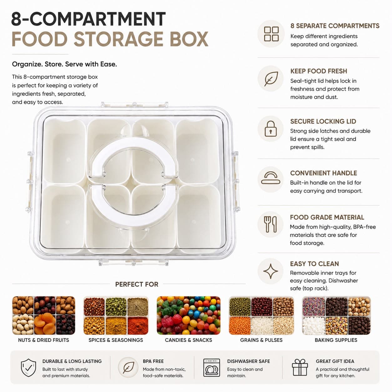 Multi-Compartment Fruit and Snack Tray with Handle 6