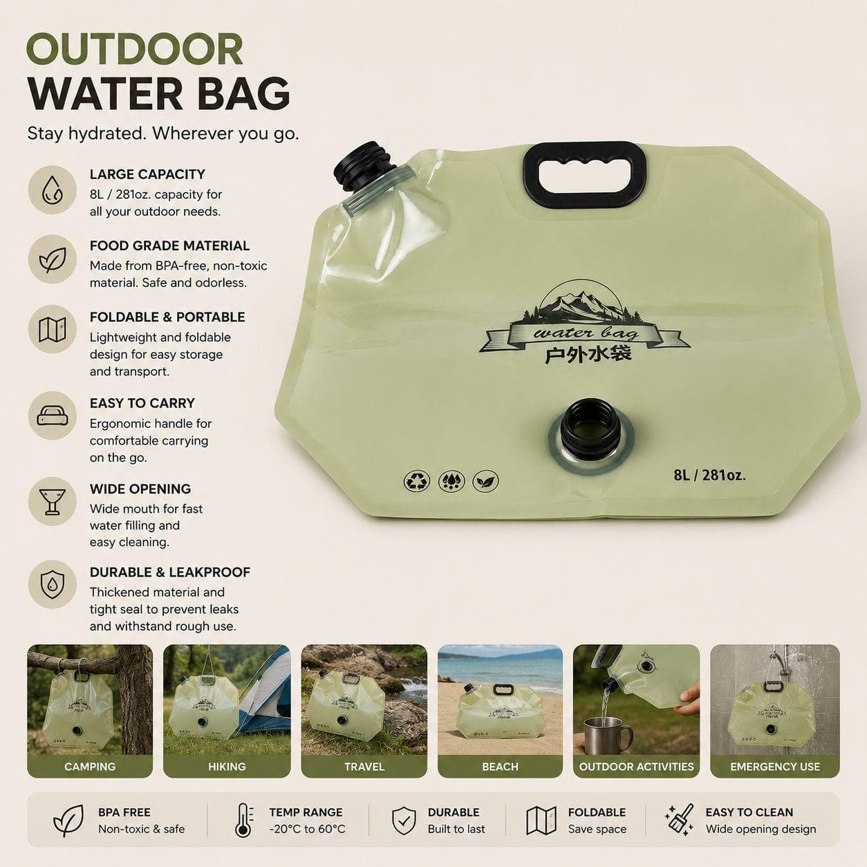 Foldable Travel Water Bag with Tap and Filling Valve 5