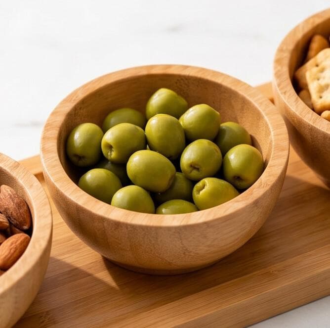 Bamboo Round Serving Bowl Set with Tray - 3 Pcs 6