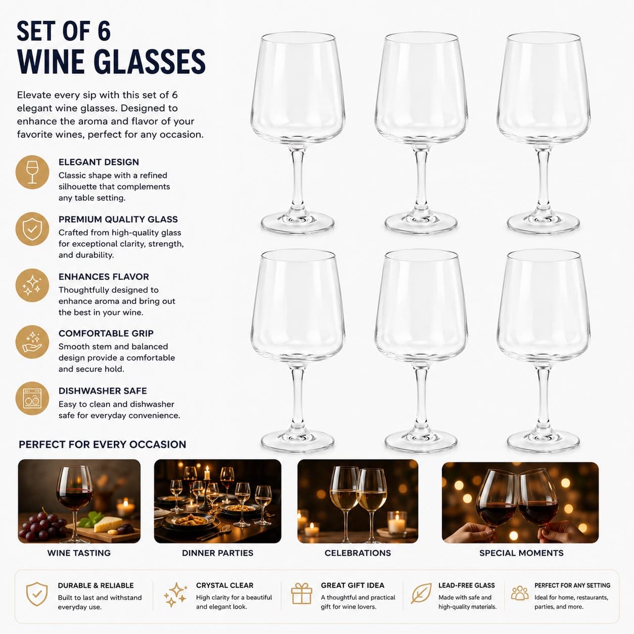 Stemware Clear Glass 6Pcs Set 7