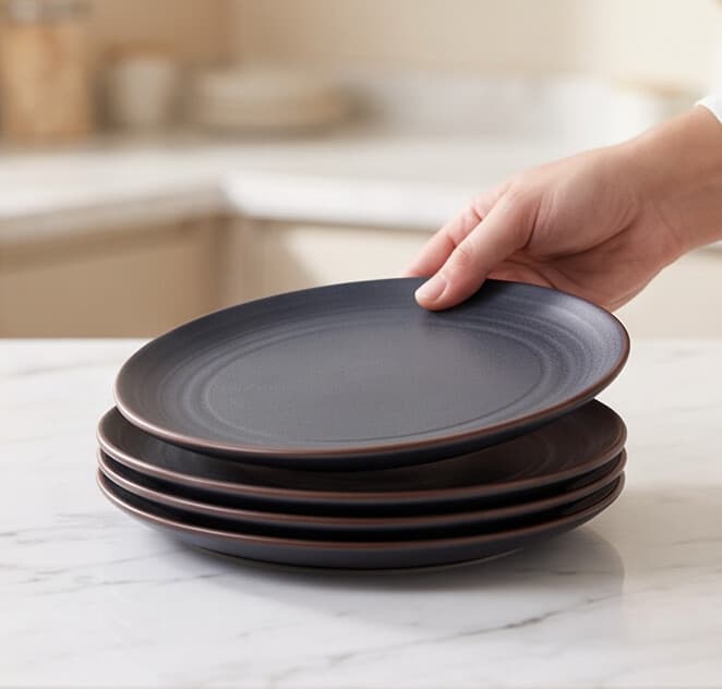 Matte Gray-Blue Porcelain Plate with Brown Rim 7