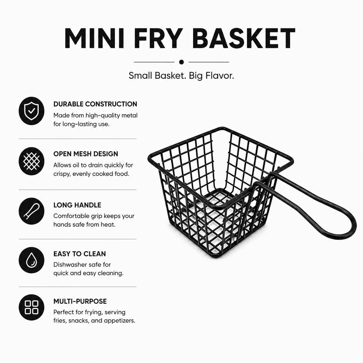 Mesh Metal Fry Basket with Side Handle for Draining Food – 18×10×8 CM - Black 7
