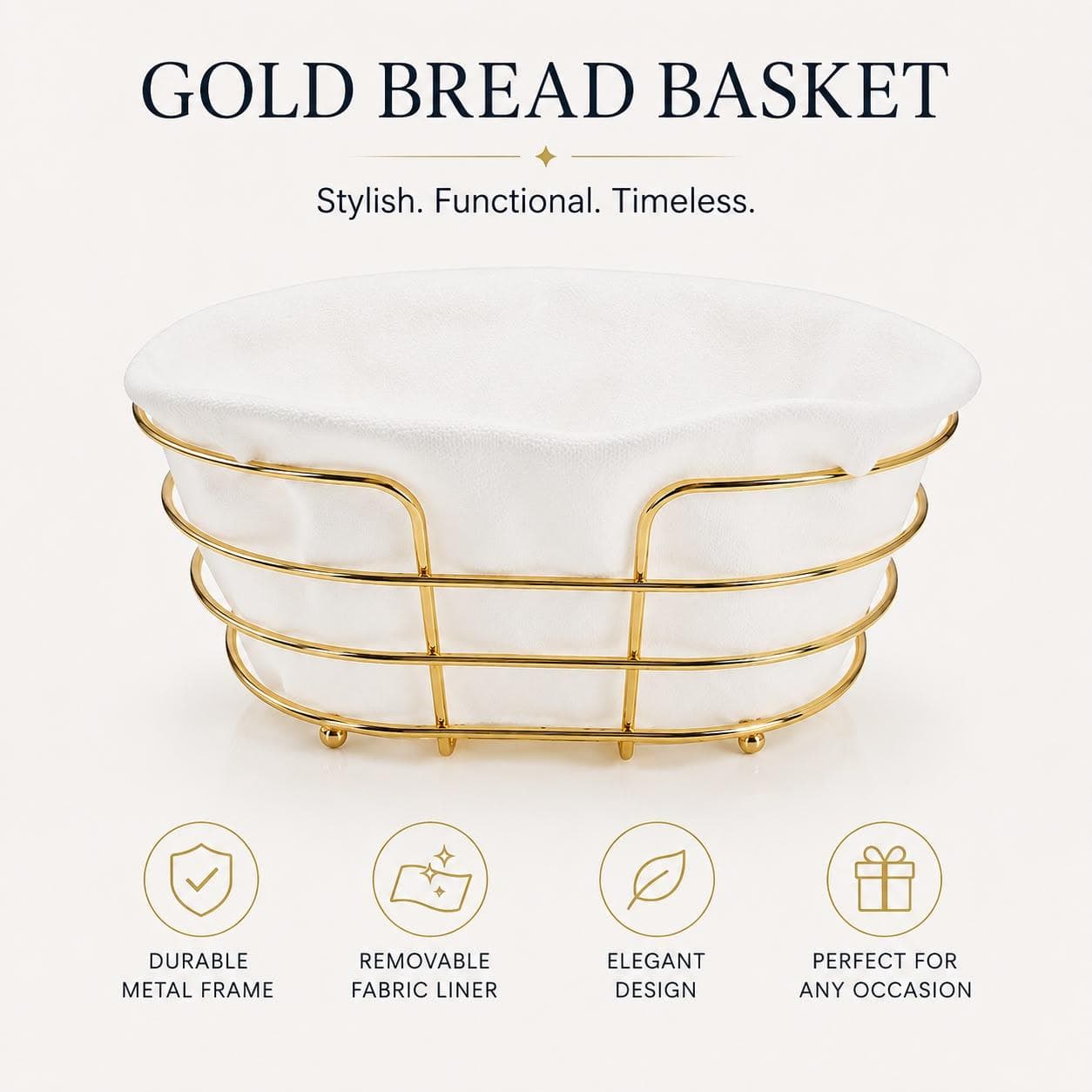 Gold Metal Serving Basket for Bread & Fruits 7