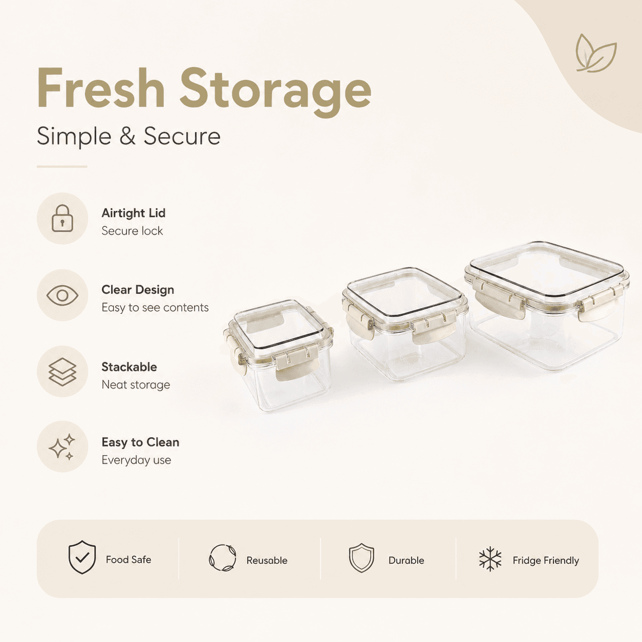 3 Piece Clear Food Storage Container Set with Side Lock 7