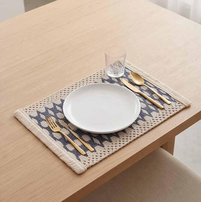 Rectangular Cotton & Linen Placemat with Bohemian Design and Tassels Size 30×45 cm
 8