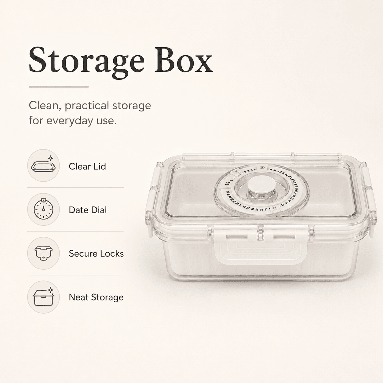 Clear Food Storage Container with Lid and Side Lock – 18cm 6