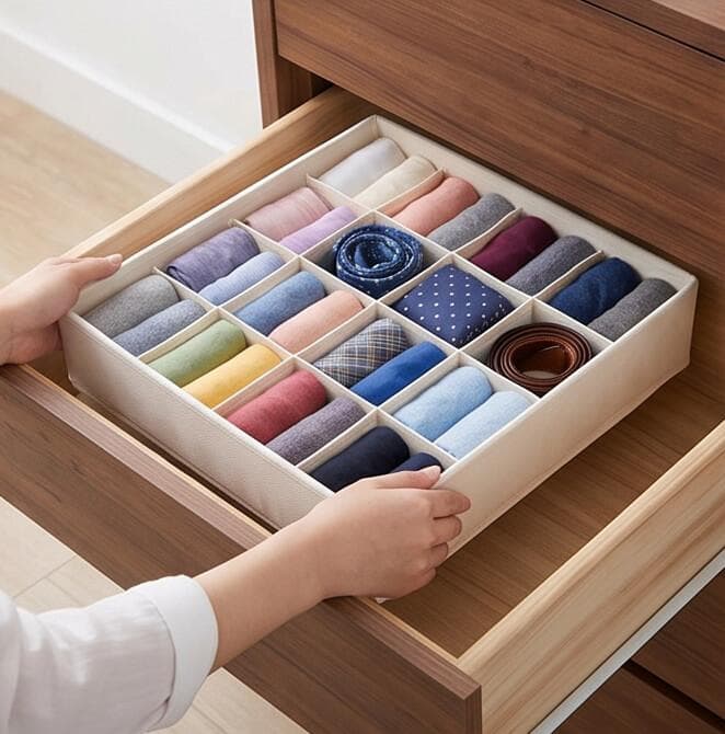 Fabric Drawer Organizer with multiple compartments, perfect for organizing socks, underwear, and accessories 7