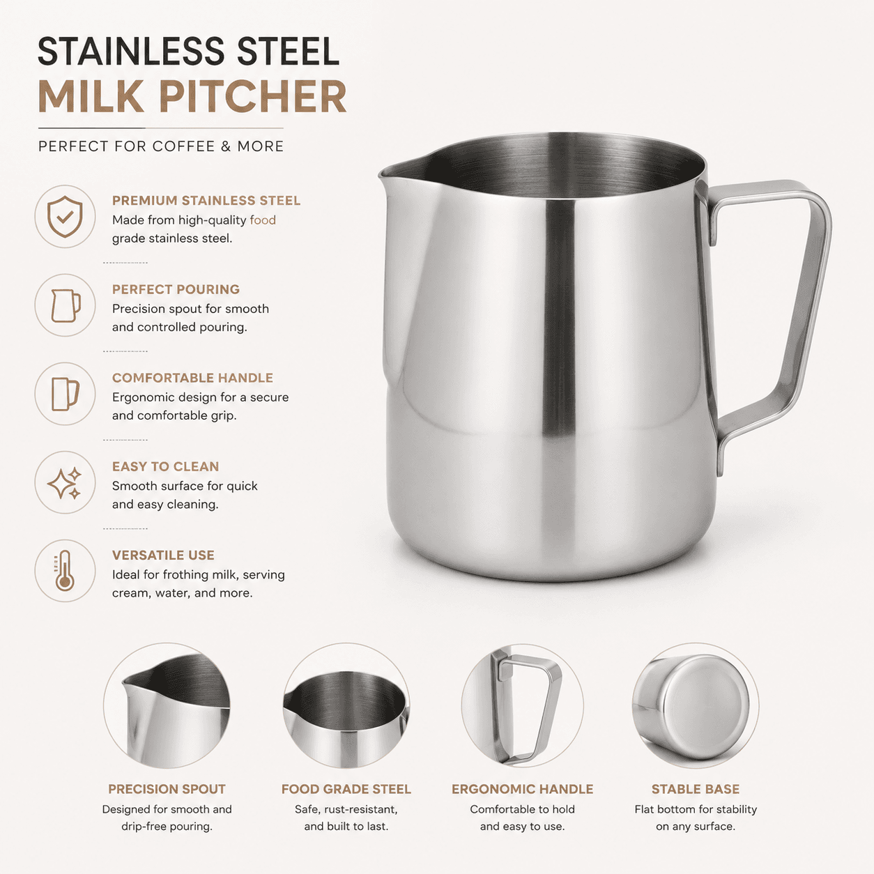 Milk Frothing Pitcher TS09 (350ml, Polished Stainless Steel for Latte Art) 7