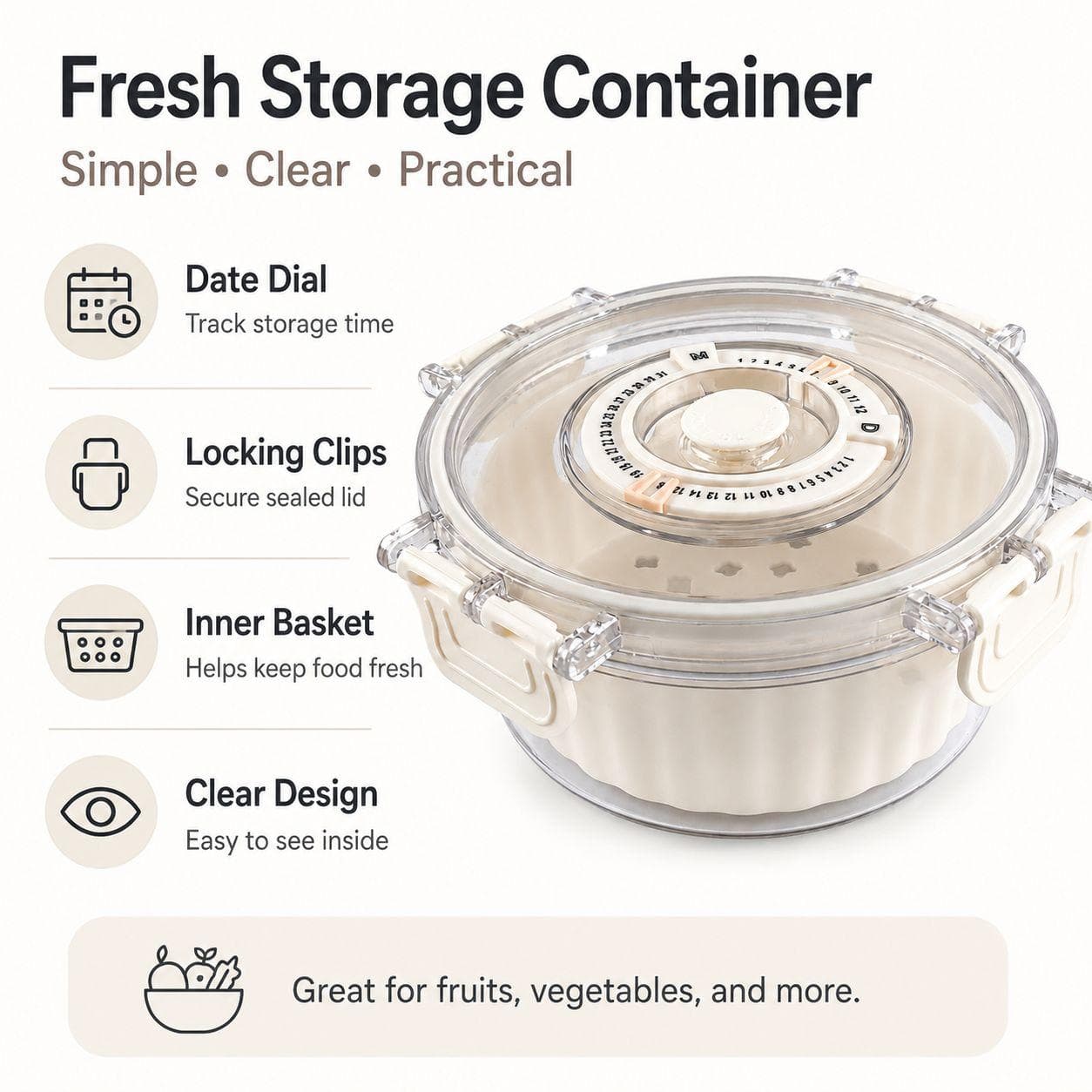 Vegetable Crisper Storage Container with Date Indicator and Drainage Basket - Small 5