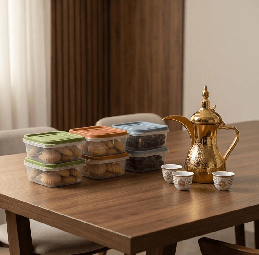 Clear Plastic Food Storage Container Set with Colored Lids (3 Pieces) - Green 1