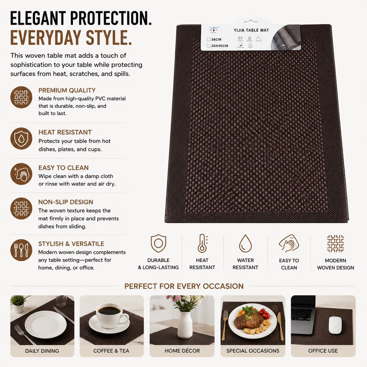 Textilene PVC Woven Placemat – Light Brown – Size 30×45 cm
 5