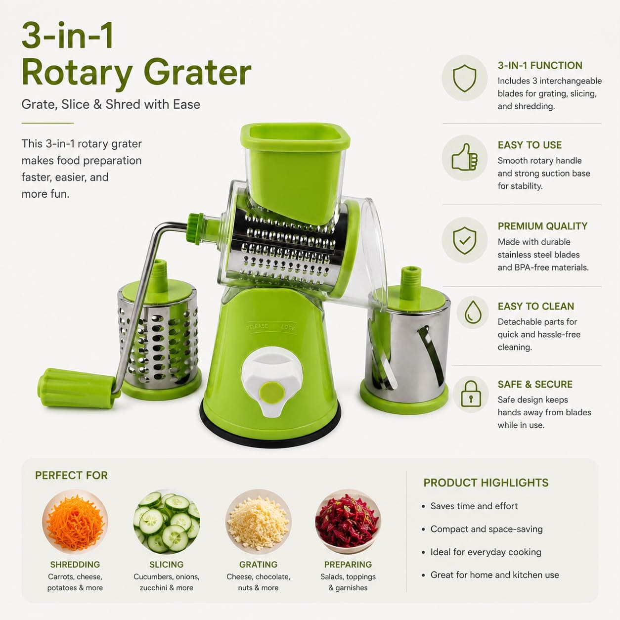 Manual Vegetable Cutter XHD01 (Multi-Blade Hand Vegetable Slicer, Green) 7