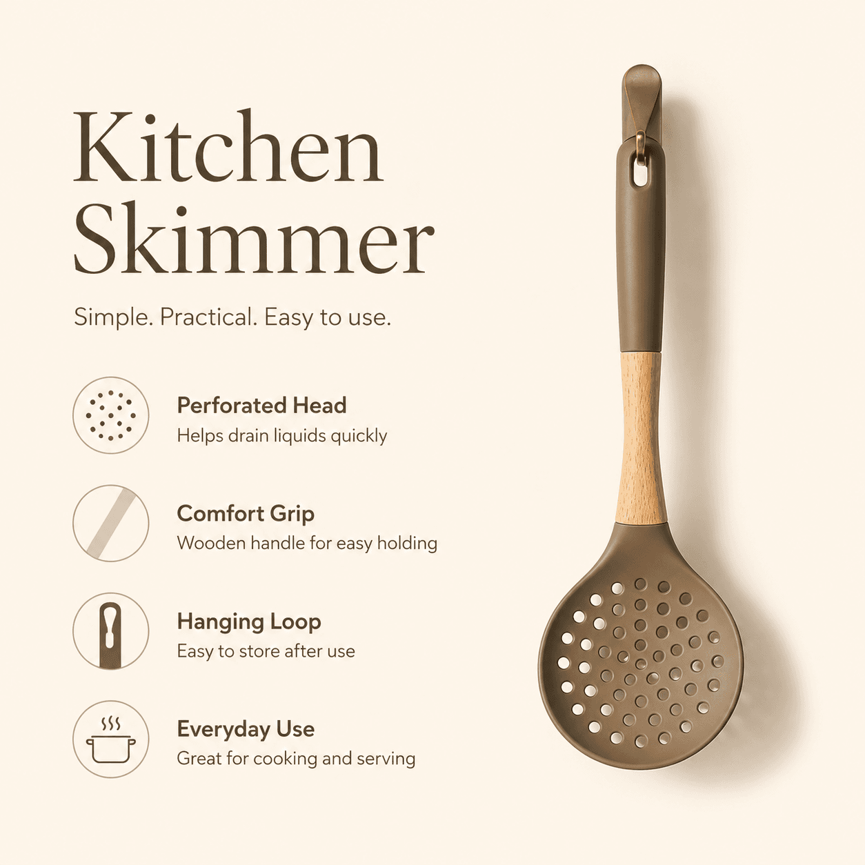 Silicone Draining Spoon with Wooden Handle 8