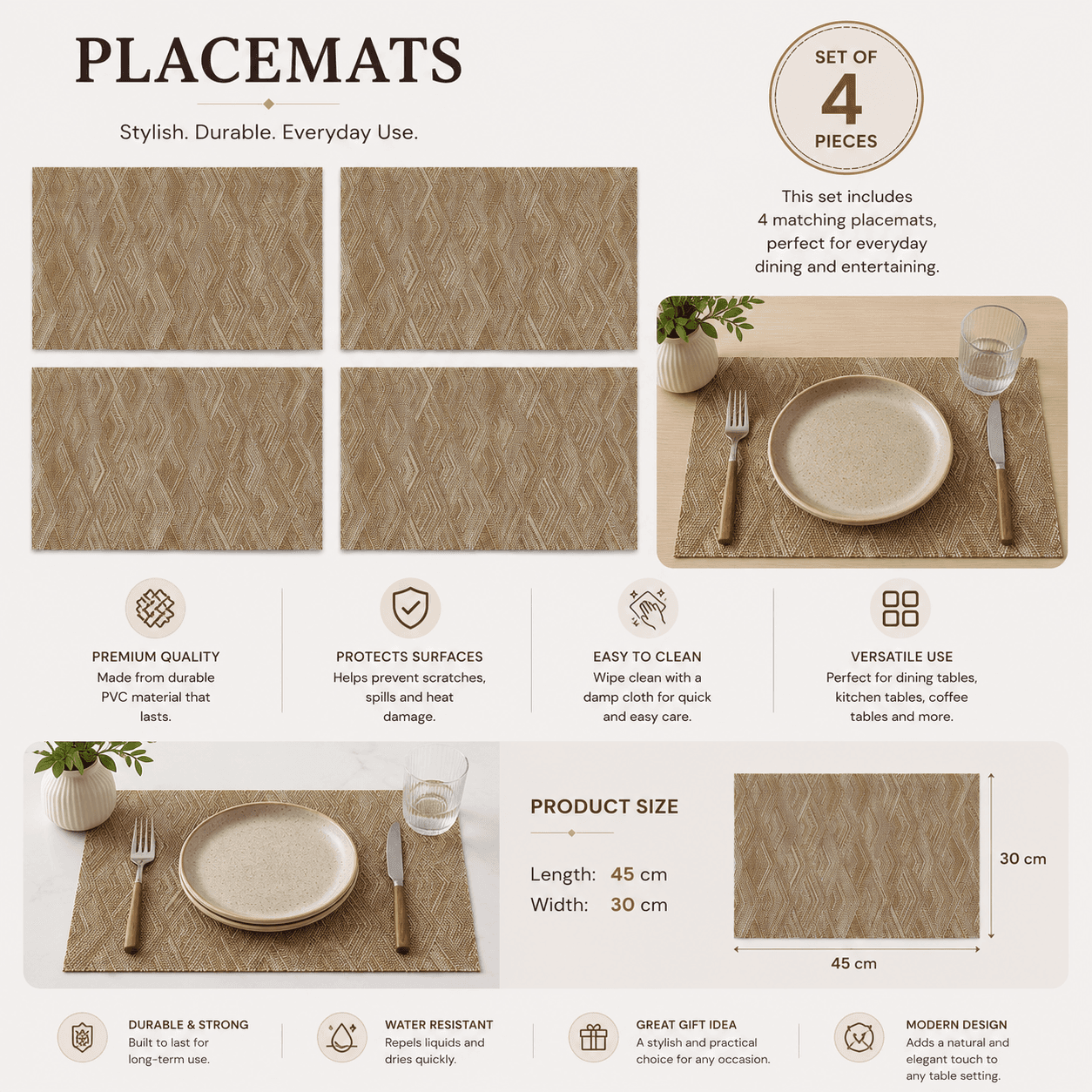 Rectangular Woven PVC Teslin Placemat Size 30×45 cm Set of 4 Pieces
 7
