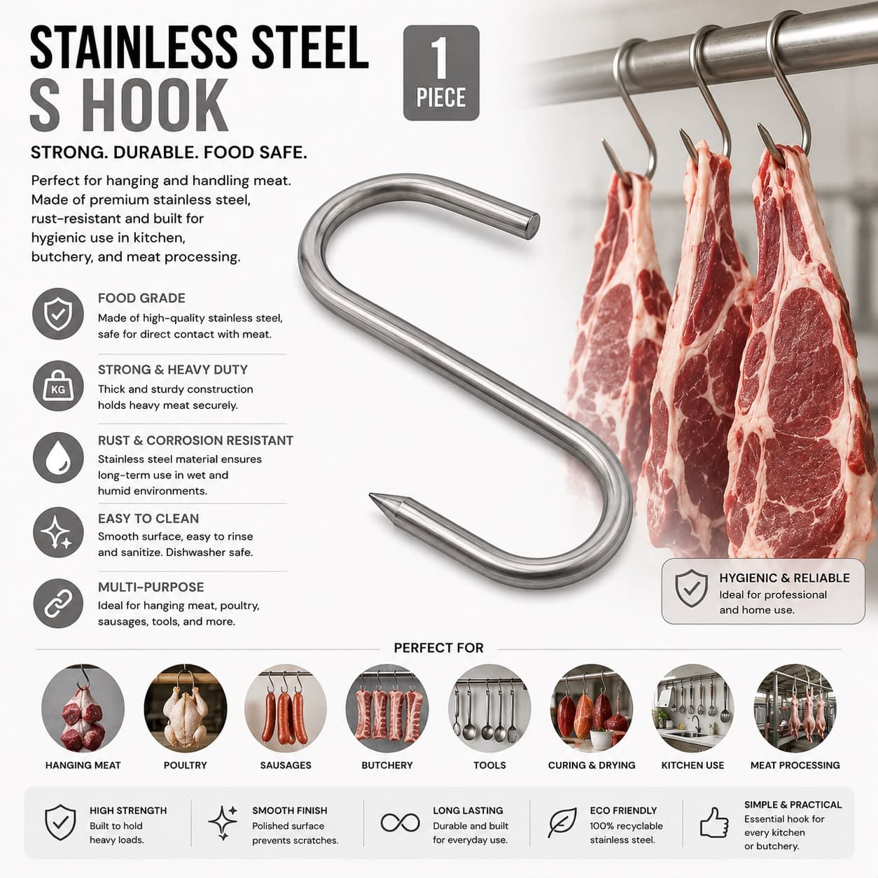 Stainless Steel S Hook for Hanging Meat - 1 Piece 9