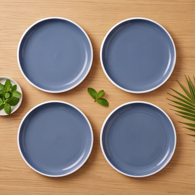 Round Melamine Serving Plates 18 cm - Set of 4 - Matte Blue