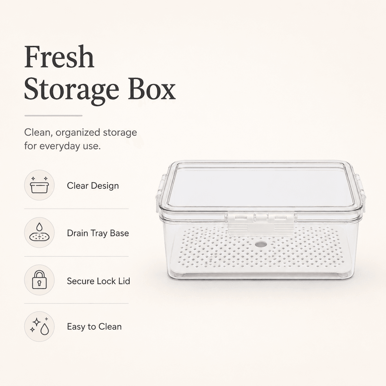 Rectangular Transparent Food Storage Container with Drainage Tray & Side Clip Locks 6
