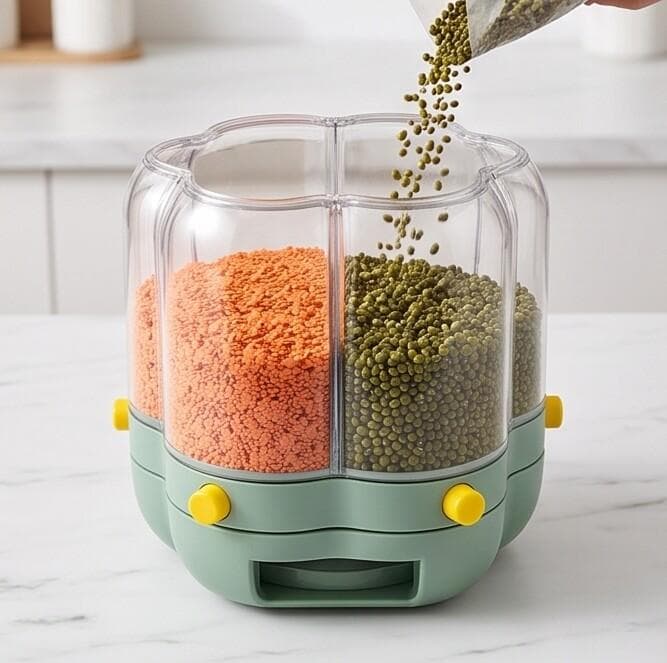 Rotating Grain and Cereal Container with Multiple Compartments – Size 27 cm

 5