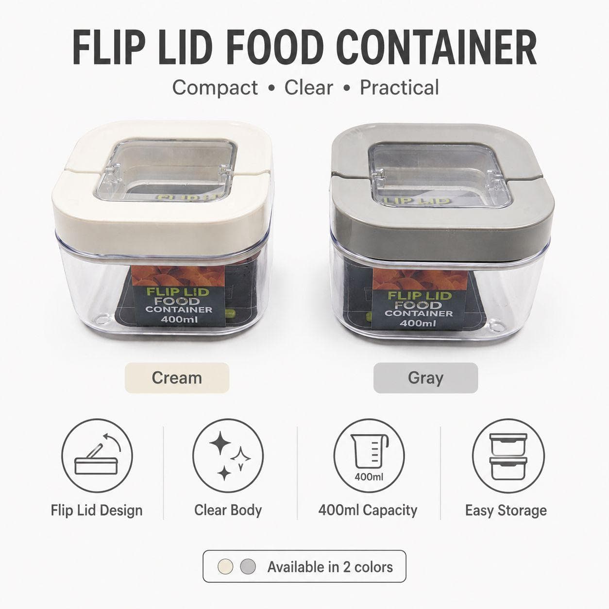 Flip Lid Plastic Food Container Set 400ml (2 Pieces) 6