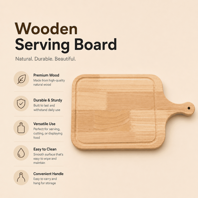 Rectangular Wooden Pizza Board with Handle - 40 cm 6