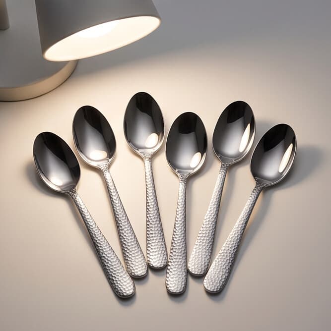 Stainless Steel Table Spoon Set (6 Pieces), Elegant Hammered Design - Suitable for Daily Use and Serving