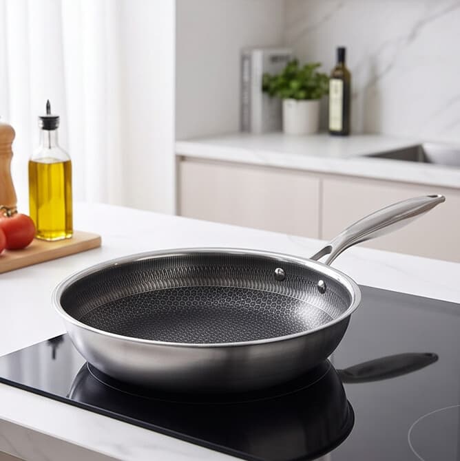 Stainless Steel Frying Pan with Textured Surface, No Lid - Suitable for Quick Frying - 24x7.5cm 10