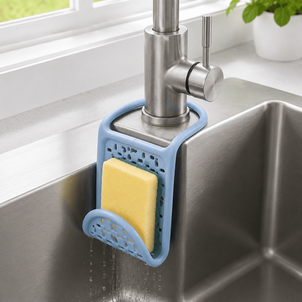 Flexible Perforated Sponge Holder for Kitchen Sink - Sky Blue 4