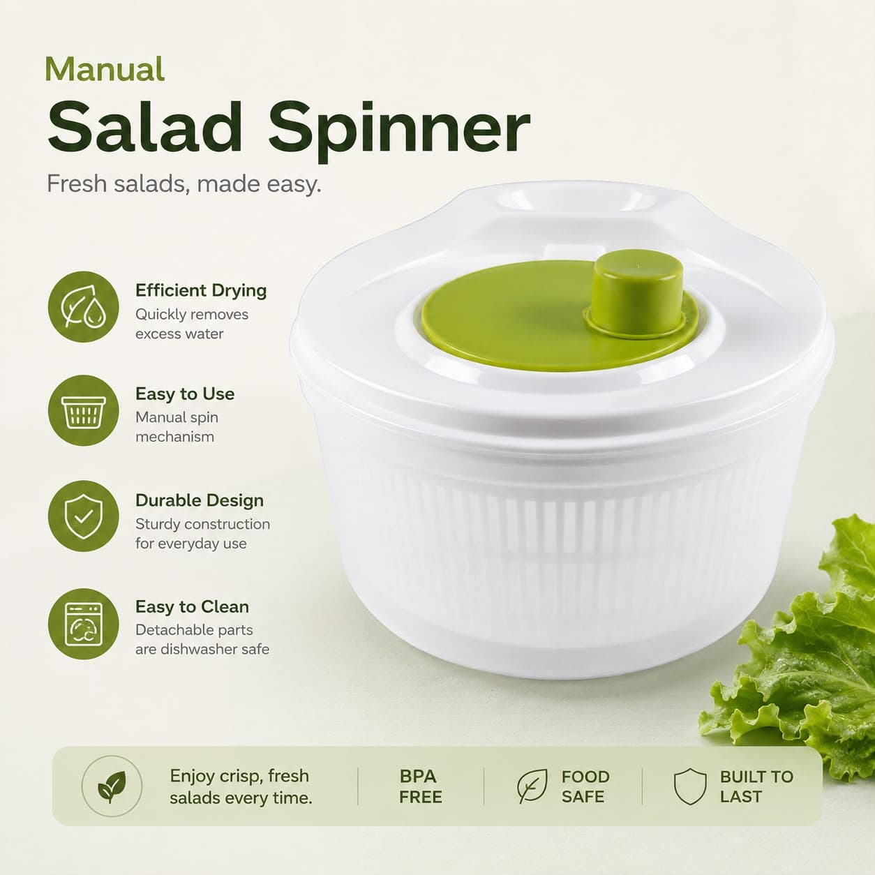 Salad Spinner FX16 (22.5×15.5 cm, Manual Dryer for Lettuce & Herbs) 7