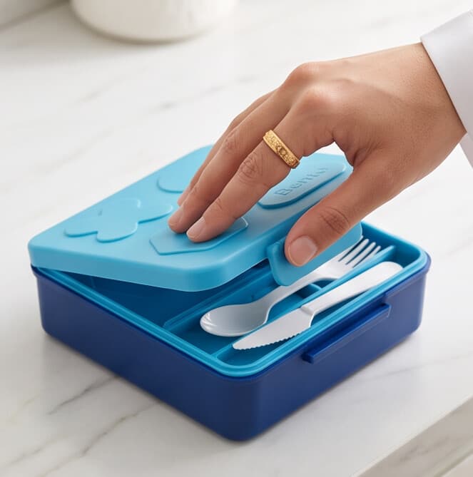 Round Stainless Steel Food Container with Airtight Blue Lid & Vent Valve - Safe & Durable - Blue 6
