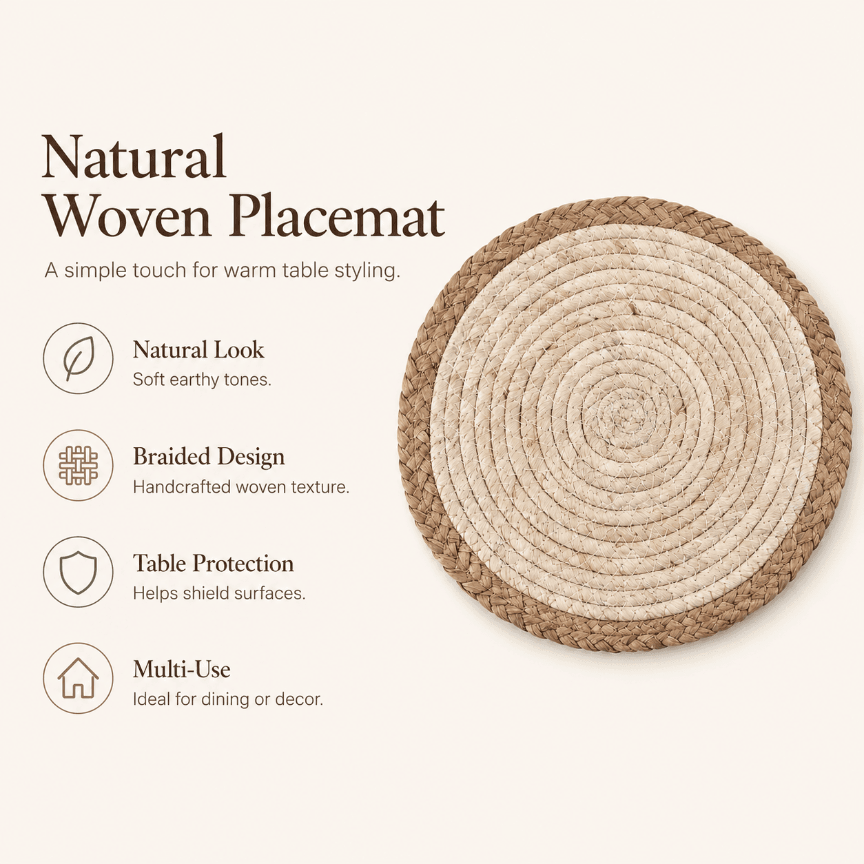 Round Hand-Woven Palm Leaf Placemat Size 30 cm
 6