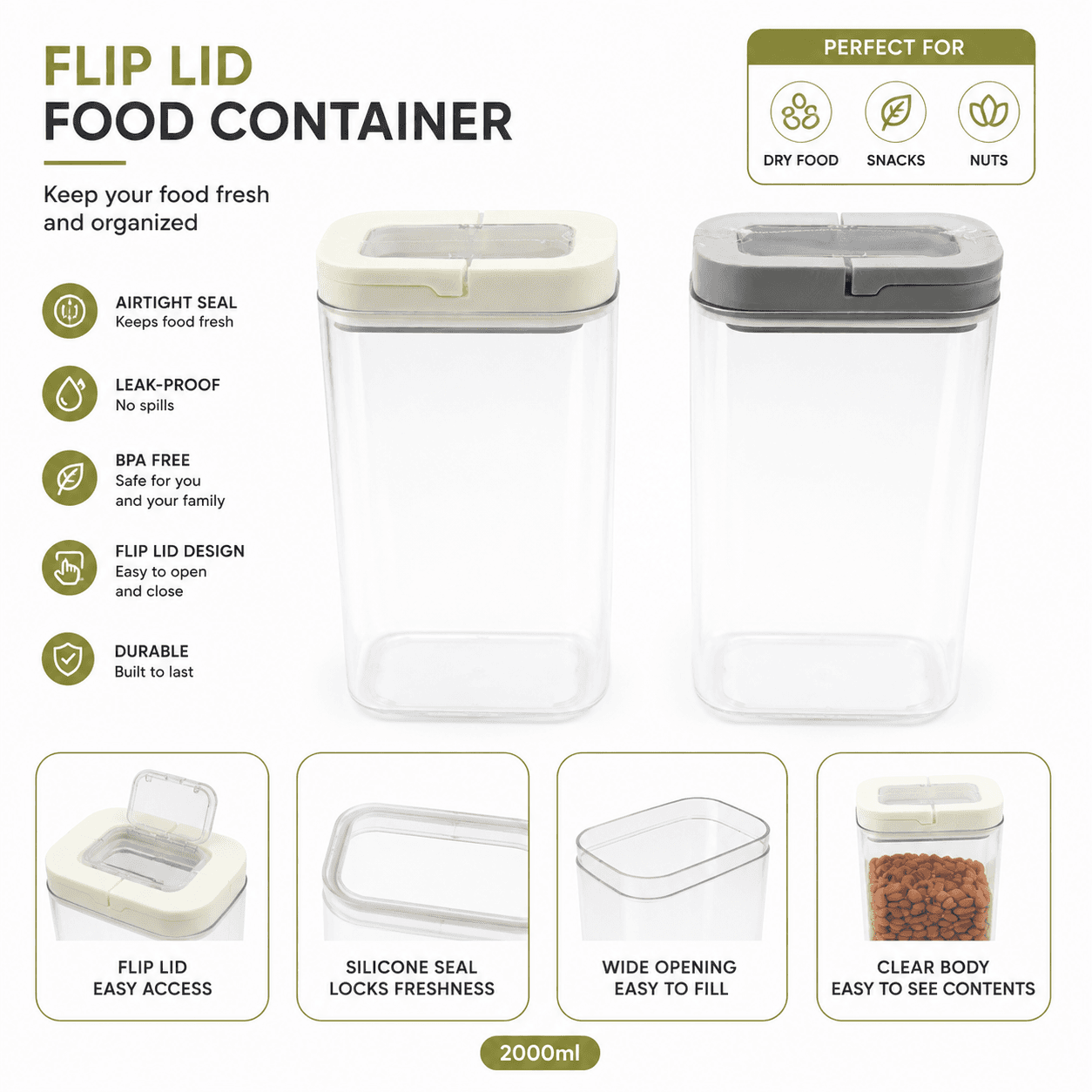 Flip Lid Food Container 2000ml Pack of 2 7
