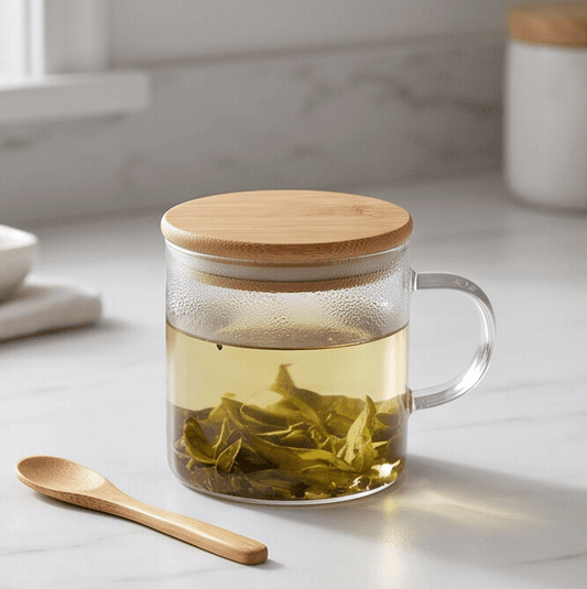 Clear Glass Airtight Storage Jar with Bamboo Lid and Wooden Spoon for Food and Spices – Size 8.5×8 cm

 6