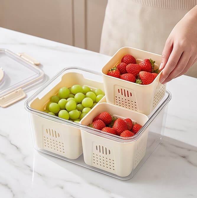 Large Tall Fridge Storage Box with 3 Compartments 5