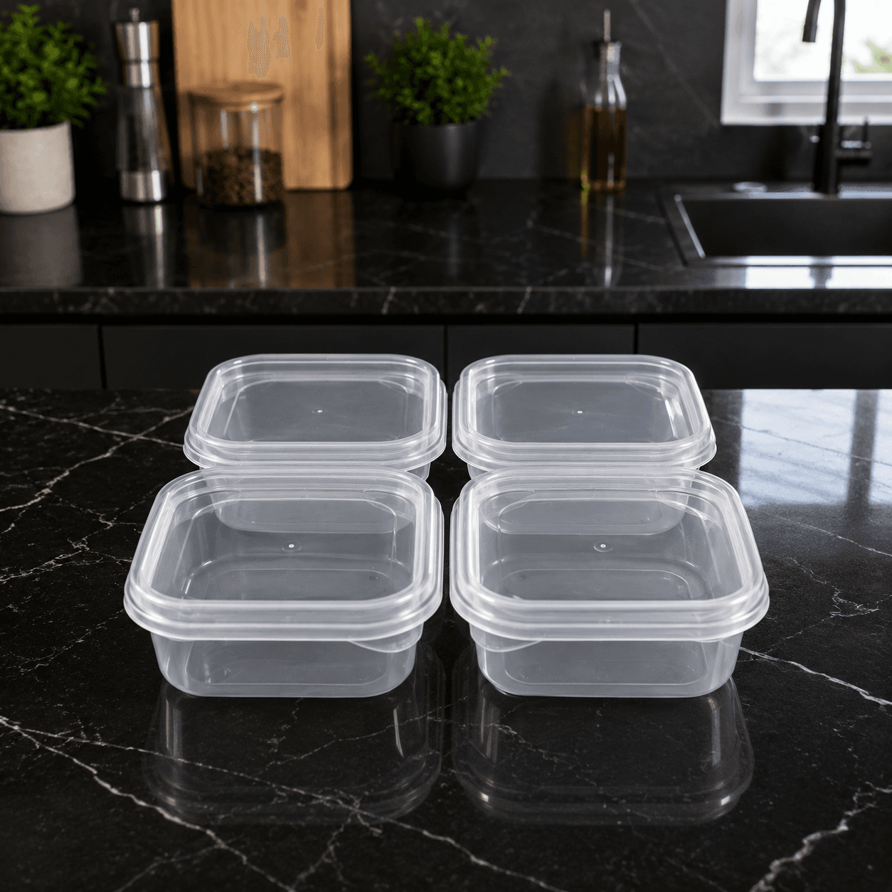 Square Stackable Food Storage Container Set - 4 Pieces - White 1