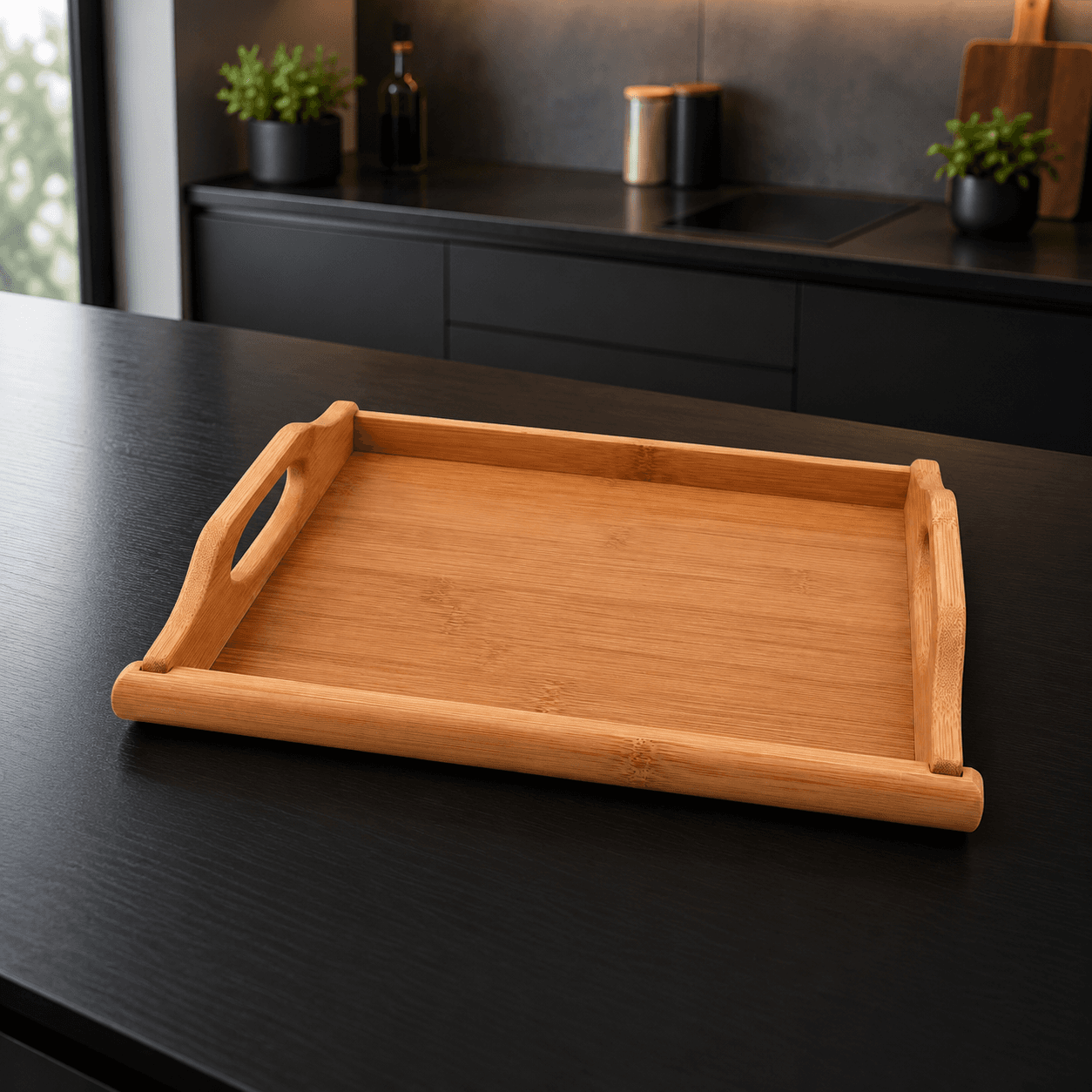 Bamboo Serving Tray with Top Handle - 33 cm
