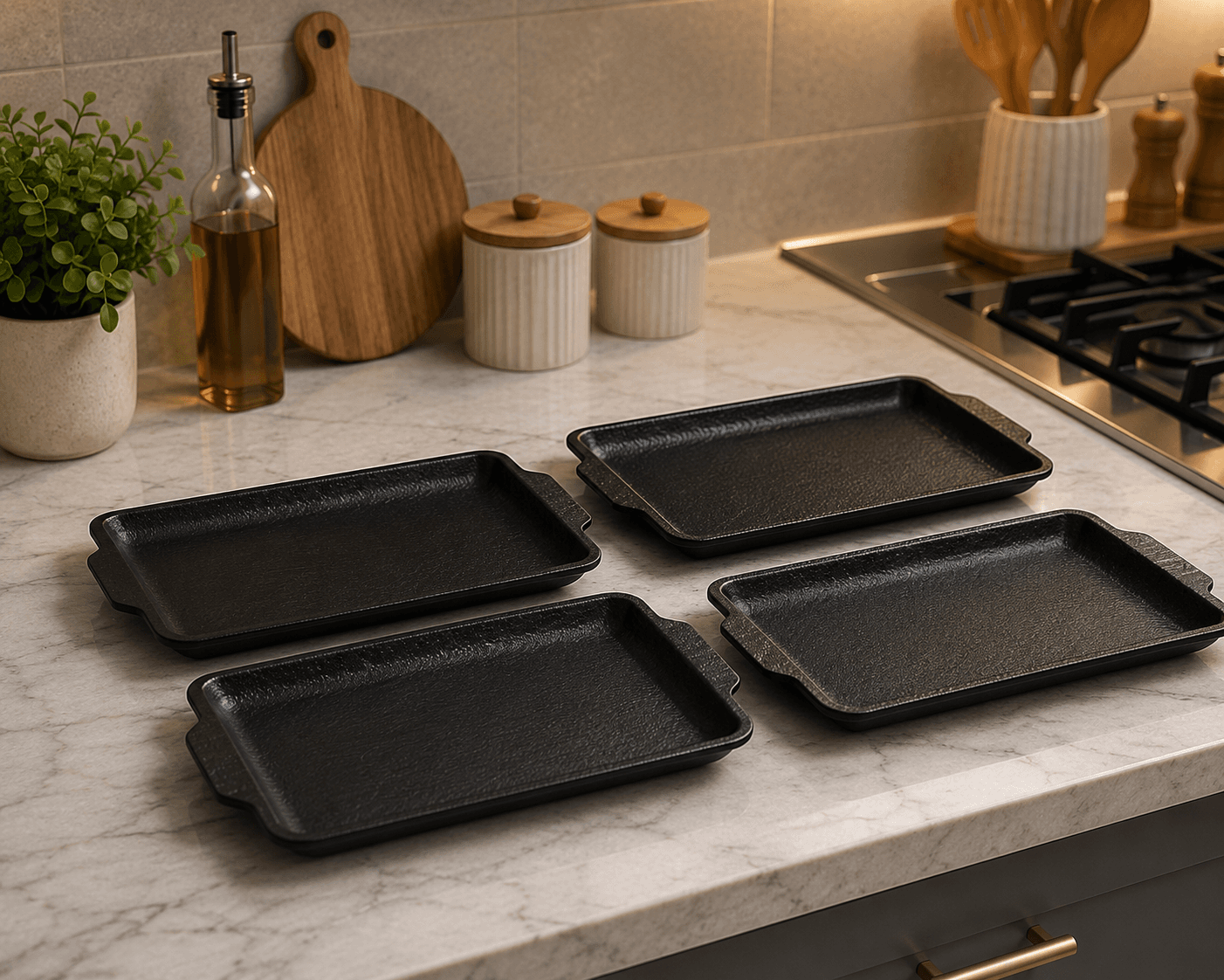 Luxury Rectangular Melamine Serving Tray with Handles – Black 30.3×13.4 cm

 3